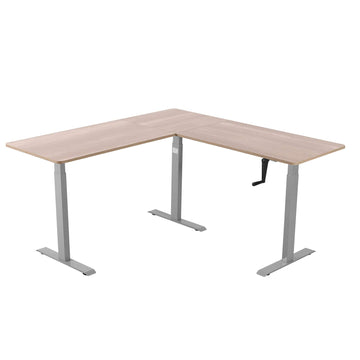 L Shaped Standing Desk, Manual Hand Crank Height Adjustable Corner Desk
