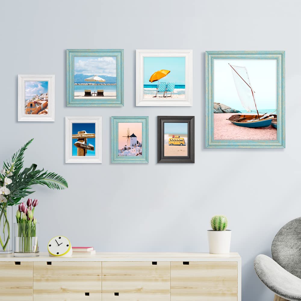 5x7 Picture Frames (3 Pack, Assorted Colors) Rustic Wood Grain Photo Frame Set with High Definition Glass for Wall