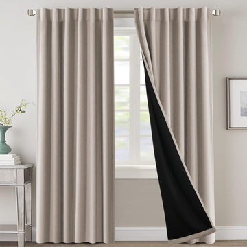 100% Blackout Curtains for Bedroom with Black Liner Full Room Darkening Curtains 96 Inch Long Thermal Insulated Back