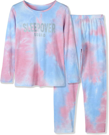 Girls' 100% Cotton Pajama Set, Tie-Dye with Various Prints