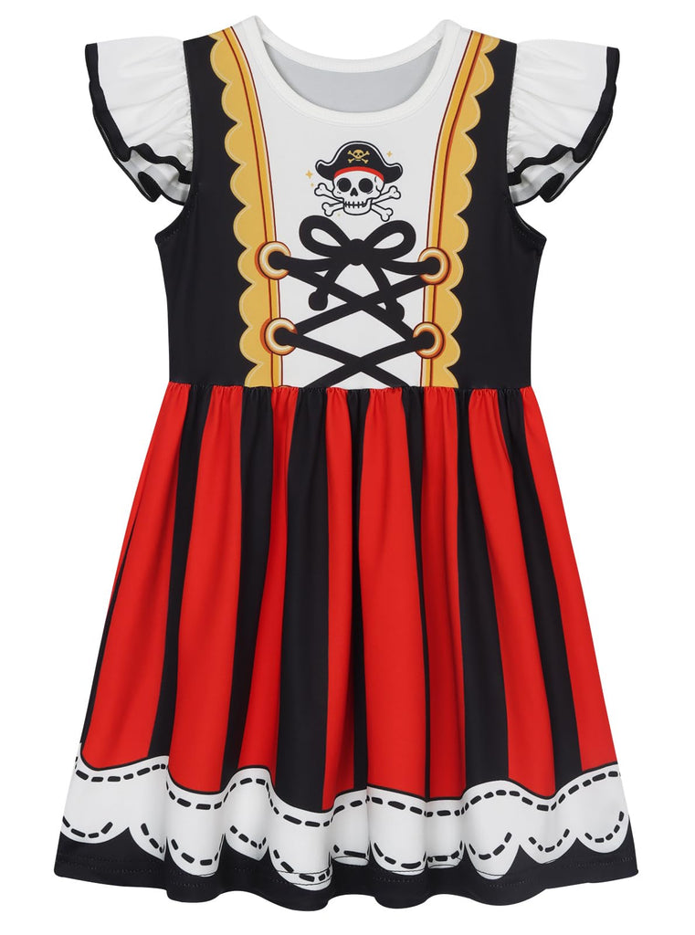 Girls Pirate Dress Ruffle Sleeve A-Line Twirl Casual Dresses