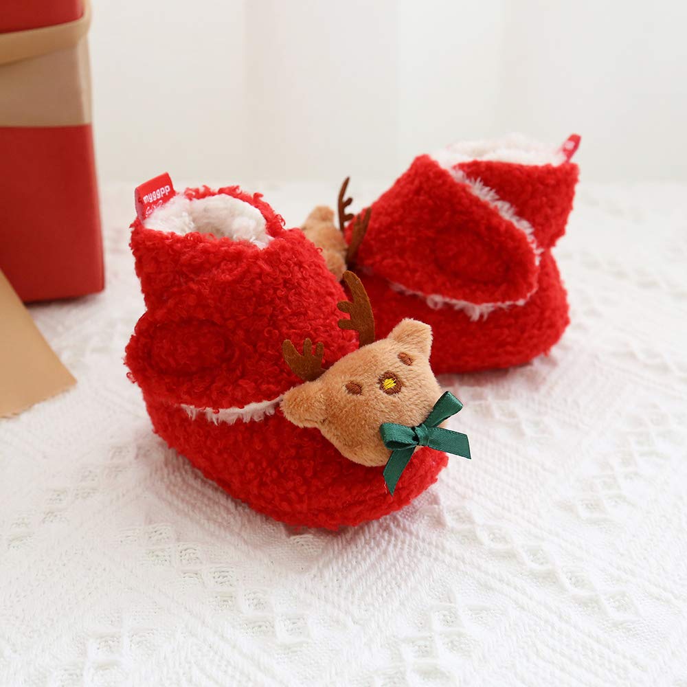 Infant Baby Booties Cozy Fleece Newborn Slippers Soft Warm Christmas Dress Shoes Cartoon Crib Shoes with Socks