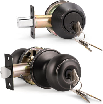 Keyed Entry Door Knob and Single Cylinder Deadbolt Combo Set, Exterior Door Knobs for Entrance and Front Door, Keyed