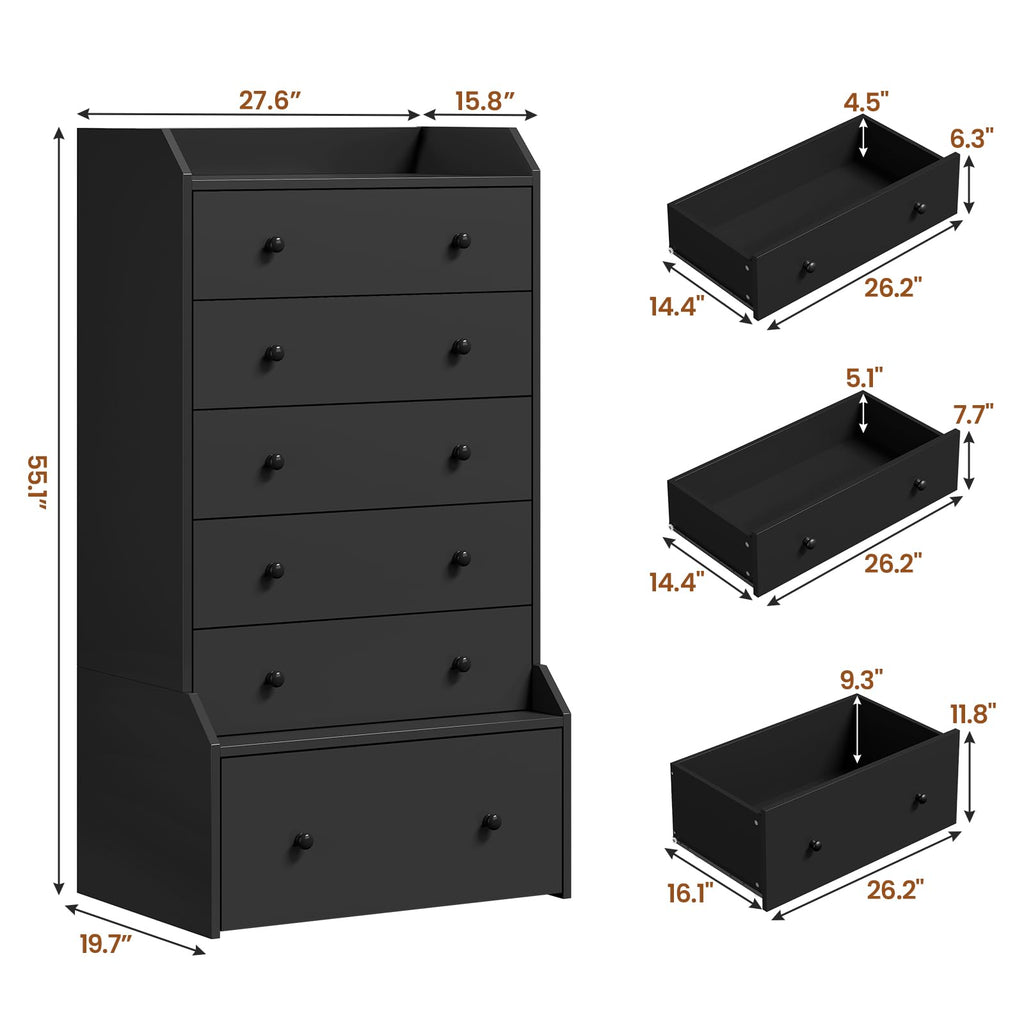 6 Drawer Tall Black Dresser