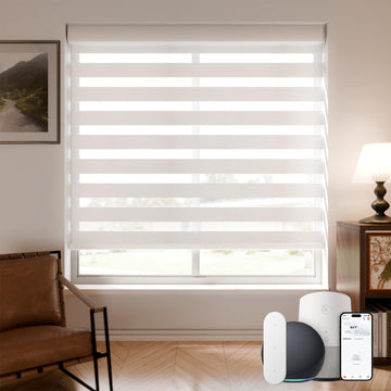 Motorized Zebra Blinds with Remote, Cordless Smart Shades, White