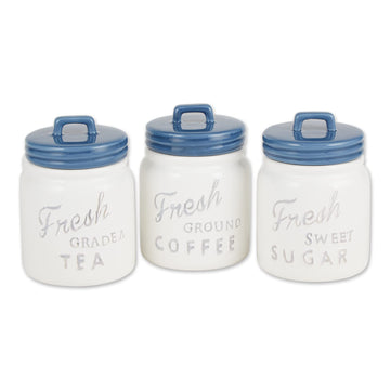 Kitchen Accessories Collection Ceramics, Jar Canister Set, Blue, 3