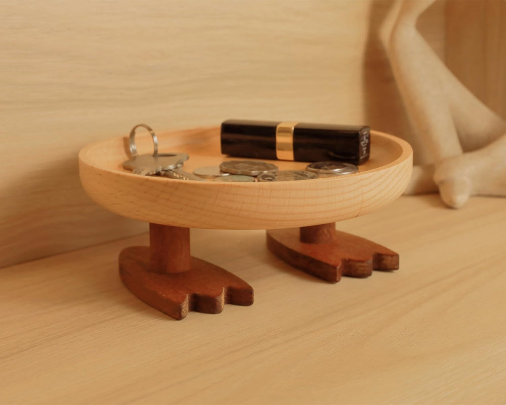 Wood Key Bowl for Entryway Table, Key Tray, Jewelry Tray, Valet Tray with 2 Cute Duck Feet, for Rings, Coins