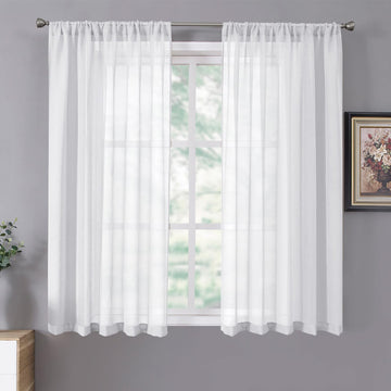 Short Sheer Curtains Linen Textured Bedroom Curtain Sheers Light Filtering Rod Pocket Voile Curtains, 54 x 45 inches