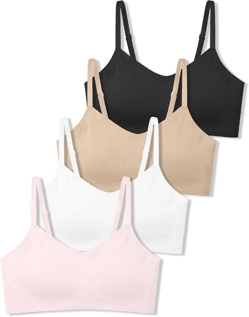 Soft Fixed Padding Training Bras for Girls, Seamless-Look