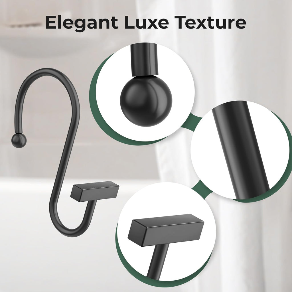 Shower Curtain Hooks, Black Shower Curtain Rings Rust Proof, 12PCS Shower Hooks for Shower Curtain, T-Bar Design