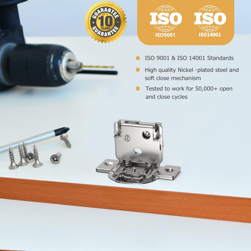 10 Pieces Soft Closing Cabinet Hinges, 1/2 inch Overlay Cabinet Hardware Hinges Nickel Plated- 105 Degree