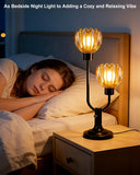 Mid Century Modern Glass Table Lamp Black Dimmable Desk Lamps with Brown Glass Shades 2 Bulbs Included 3000K Warmwhite