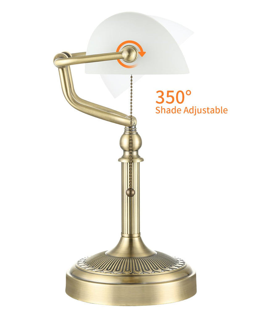 White Matted Glass Bankers Desk Lamp,Plug