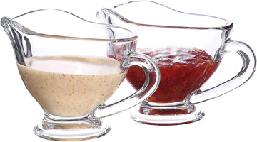 SET OF 2 Glass Gravy Boat - 7 oz with Handle Creamer Pitcher for Dining, Sauces, Salad Dressing Home Decor
