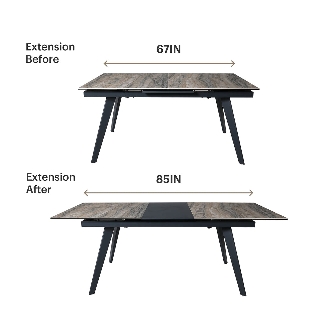 Inspired Saarinen Style Expandable Dining Table for 6-8 Seat, Modern Rectangle Design with Extension Leaf Restaurant, Thicker Top and Carbon