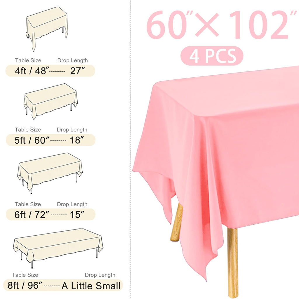 4 Pack Rectangle Tablecloth 60x102 Inch Pink Washable Polyester Table Cover for Wedding Dining Table Buffet Parties