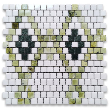 Thassos White Marble 5/8x5/8 Square Diamond Mosaic Tile w/Green Marble Polished Kitchen Bath Wall Floor Backsplash