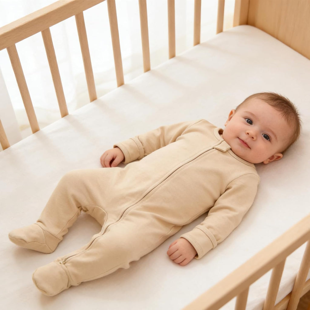 Footie Pajamas Cotton with Mitten Cuffs, Double Zipper