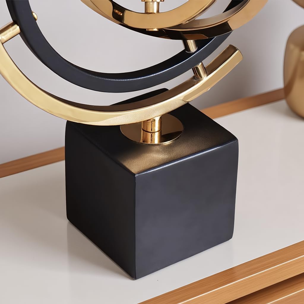 Abstract Metal Globe Sculpture Decor, Modern Black and Gold - Set of 20