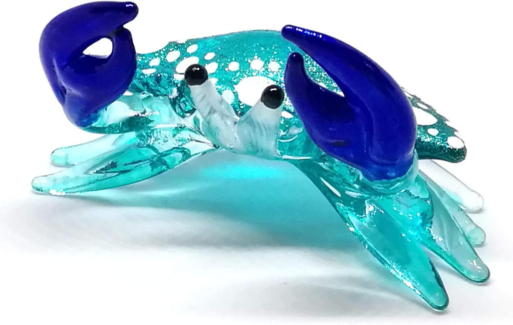 Blown Glass Blue Crab Figurine Miniature Ornament Aquarium Marine Collection