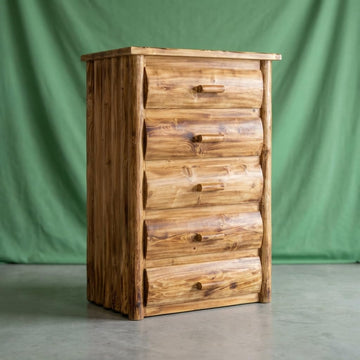Torched Cedar Log Dresser [5 Drawer] - Burnt Medium Brown/Dovetailed/Solid Wood/Amish Handcrafted in USA