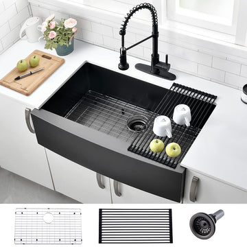 33 Inch Black Farmhouse Kitchen Sink- 33 x 22 Apron Front Sink