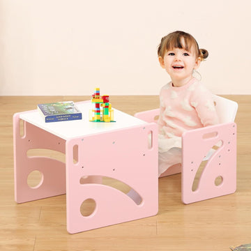 Height Adjustable Toddler Table and Chair Set for Age 1-3, Quality Solid Wood Montessori Table and Chairs, Weaning