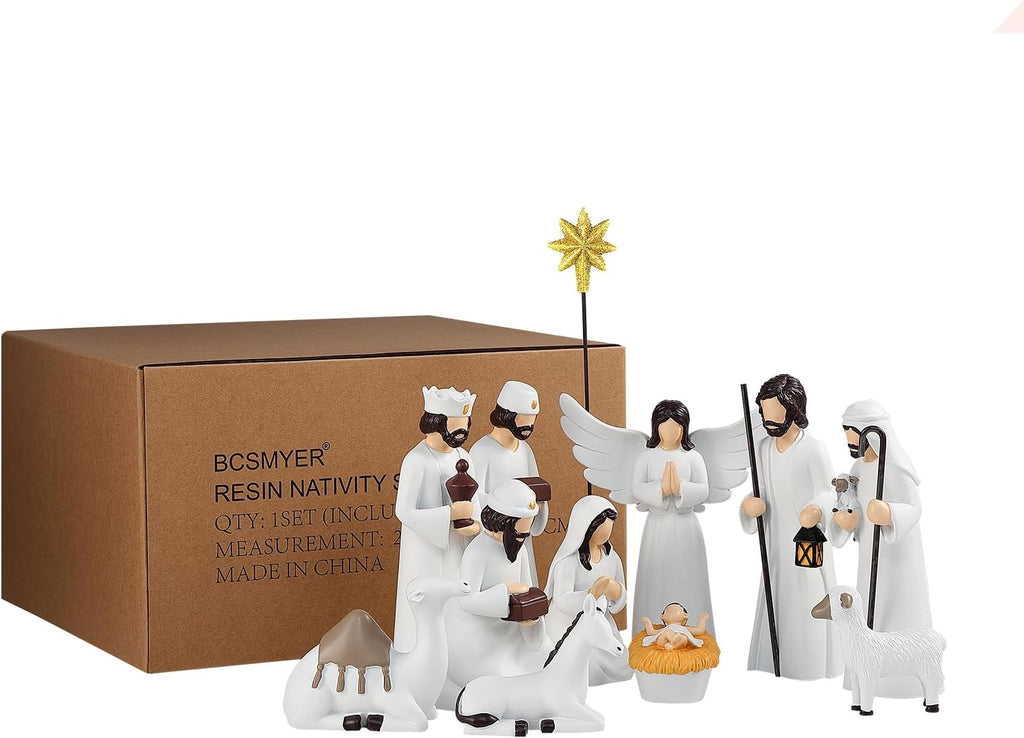 Nativity Sets for Christmas Indoor,12 Pieces 6.5 Inch Elegant Nativity Set for Tabletop Decorations,Christmas Resin