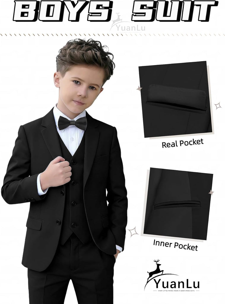 Boys Slim Fit Suits Kids Tuxedo Ring Bearer Outfit,Adjustable Waist