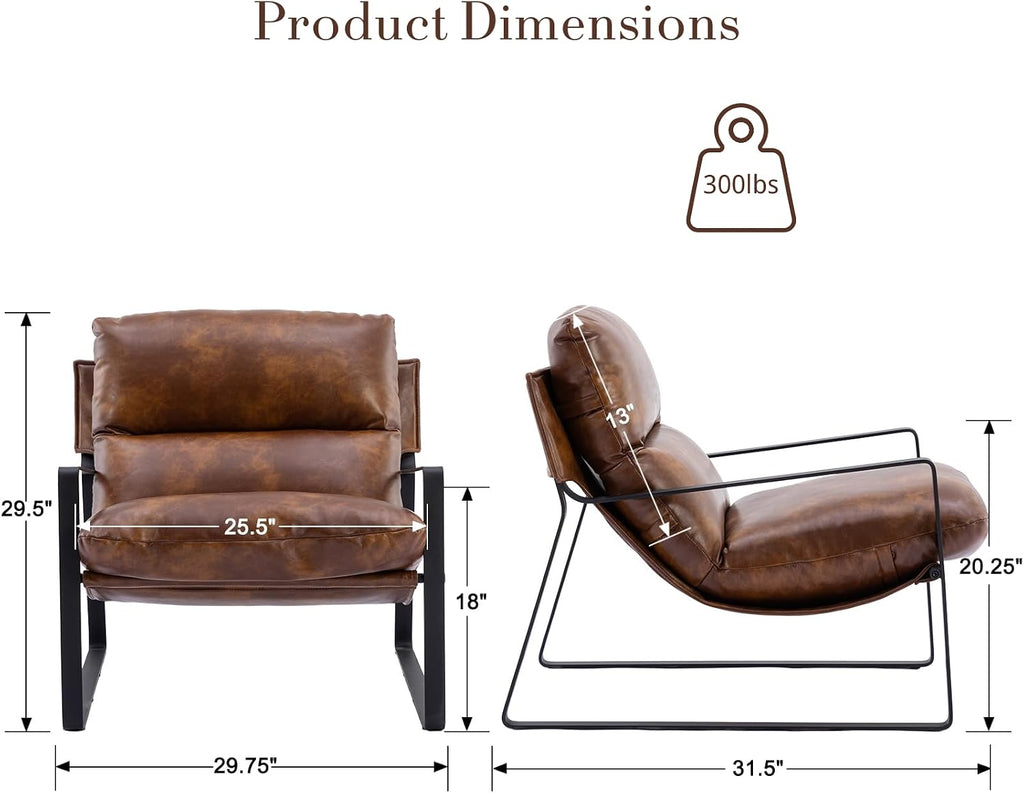 Modern Accent Chair, Comfy Living Room Chair with Removable Seat Cushion, PU Leather Upholstered Lounge - Set of 2