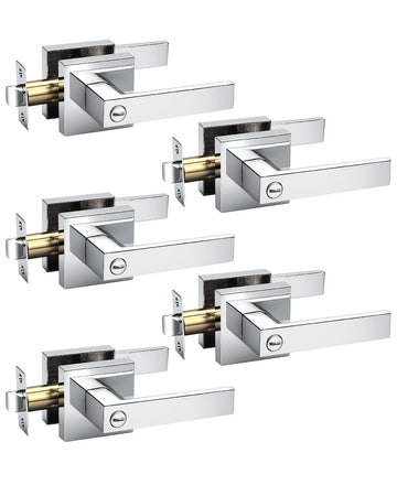 5 Pack Door Handles Polished Chrome Interior Door Levers for Bed and Bath Keyless Bedroom Doorknob with Lock