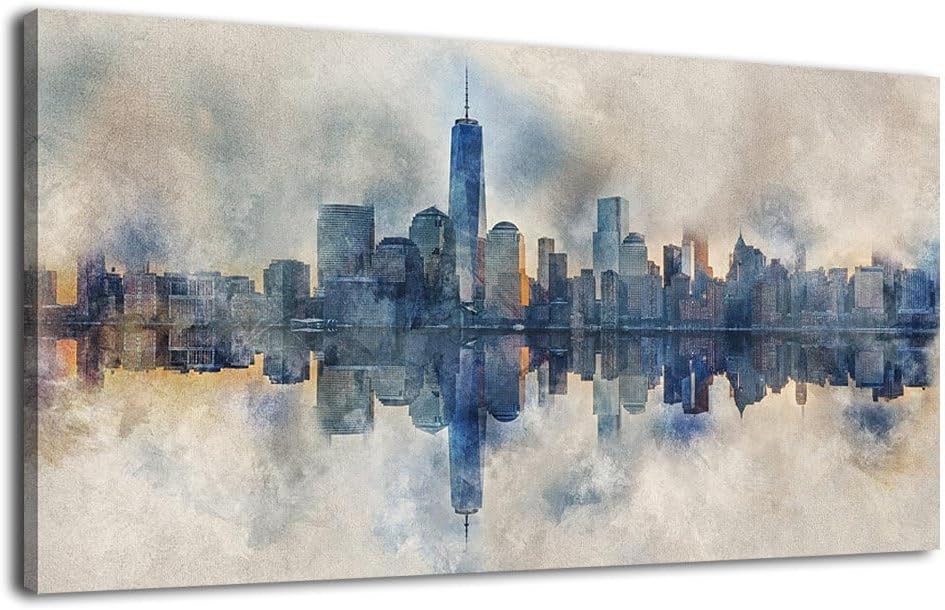 Extra Large New York Skyline Wall Art Abstract City Reflection Canvas Picture Print Modern Gray Canvas Artwork