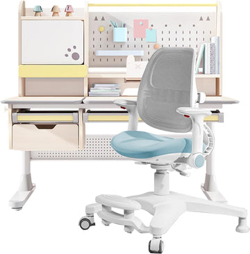 Kids Desk and Chair, Wood Ergonomic Adjustable Multi Function Study Desk and Chair Set, Drafting Table and Computer
