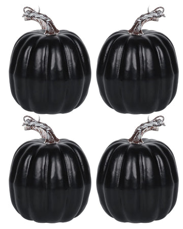 6 Inch Black Artificial Pumpkins, 4 Pack