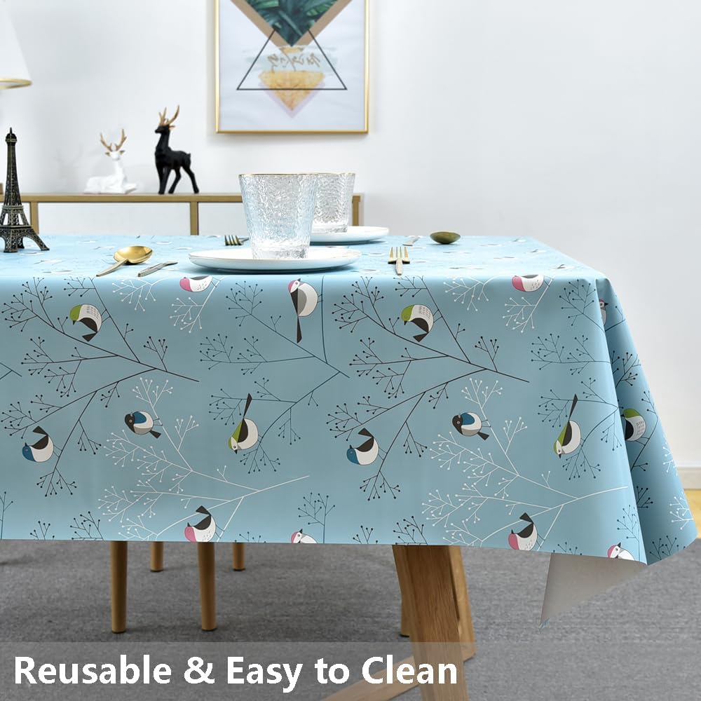 Heavy Duty Vinyl Tablecloth with Flannel Backing Plastic Tablecloths for Rectangle Tables Oilcloth Waterproof Outdoor