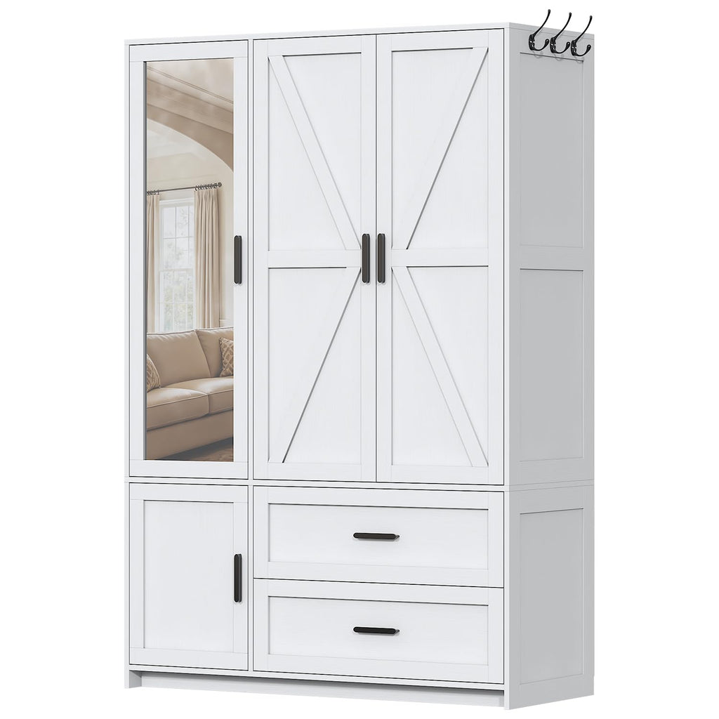 3 Doors Armoire Wardrobe with Motion Sensor LED Lights