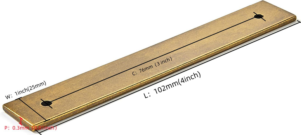 5 Pack 4" Square Backplate 3" 76mm Center-Center, Antique Brass Backplate for Pulls