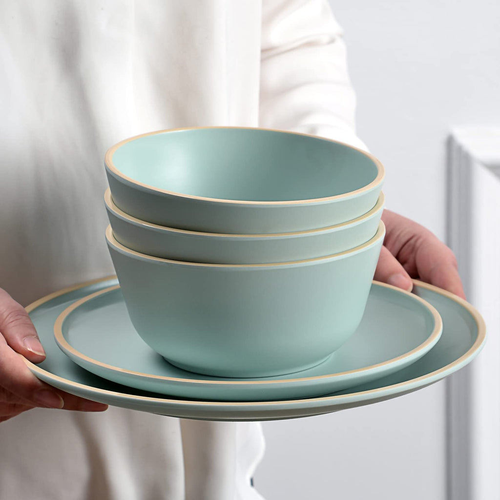 Melamine Dinnerware Sets, Plates and Bowls Sets 12 Pcs, Melamine Plates, Dish Set for 4, Unbreakable Dinnerware Set