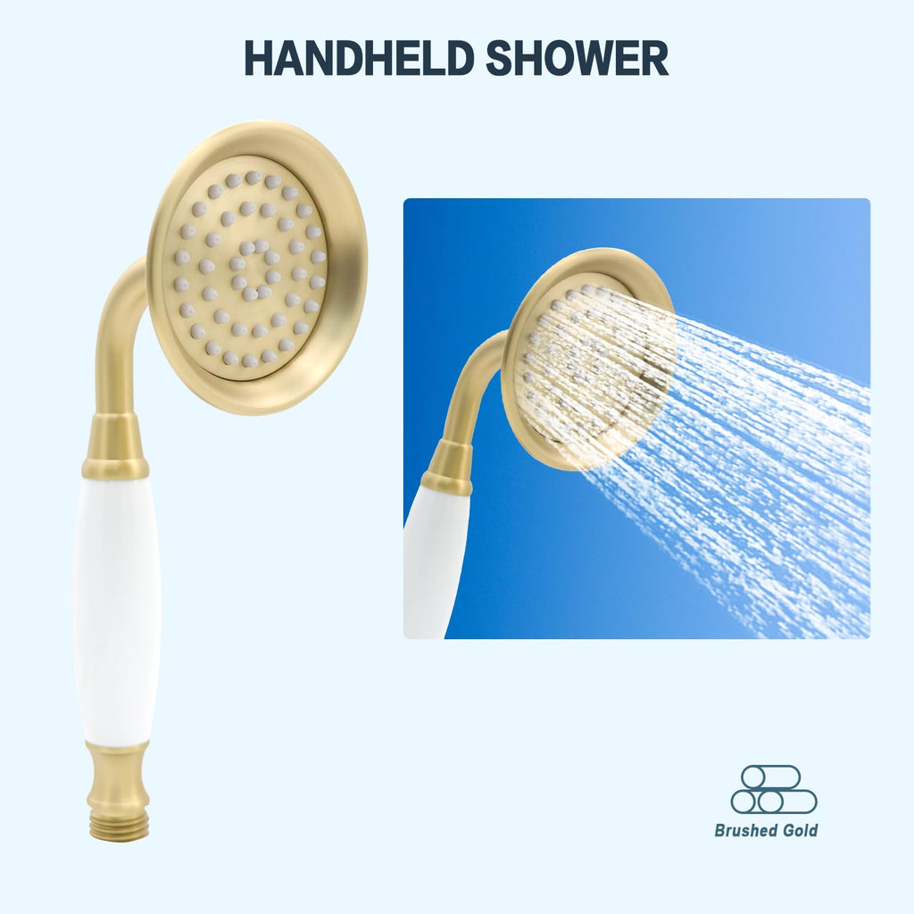 Vintage Hand-held Shower Rain Sprayer Telephone Shaped Ceramic Shower Head with 59 Inch Hose , Brushed Gold