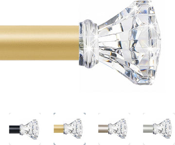 Gold Decorative Crystal Curtain Rods 18 to 45 Inch:Heavy Duty Adjustable Window Curtains Rods for Living Room Bedroom