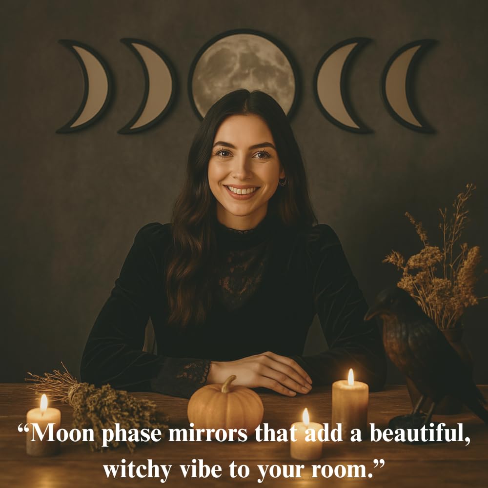 Moon Mirror - Announcing Love Gothic and Boho Home Wall Decor - Glass Moon Phase Mirror Set with Crystal Clear