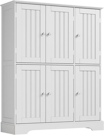 Bathroom Floor Cabinet with 6 Doors and Adjustable Shelves | Modern Bathroom Storage Cabinet, Freestanding Cupboard