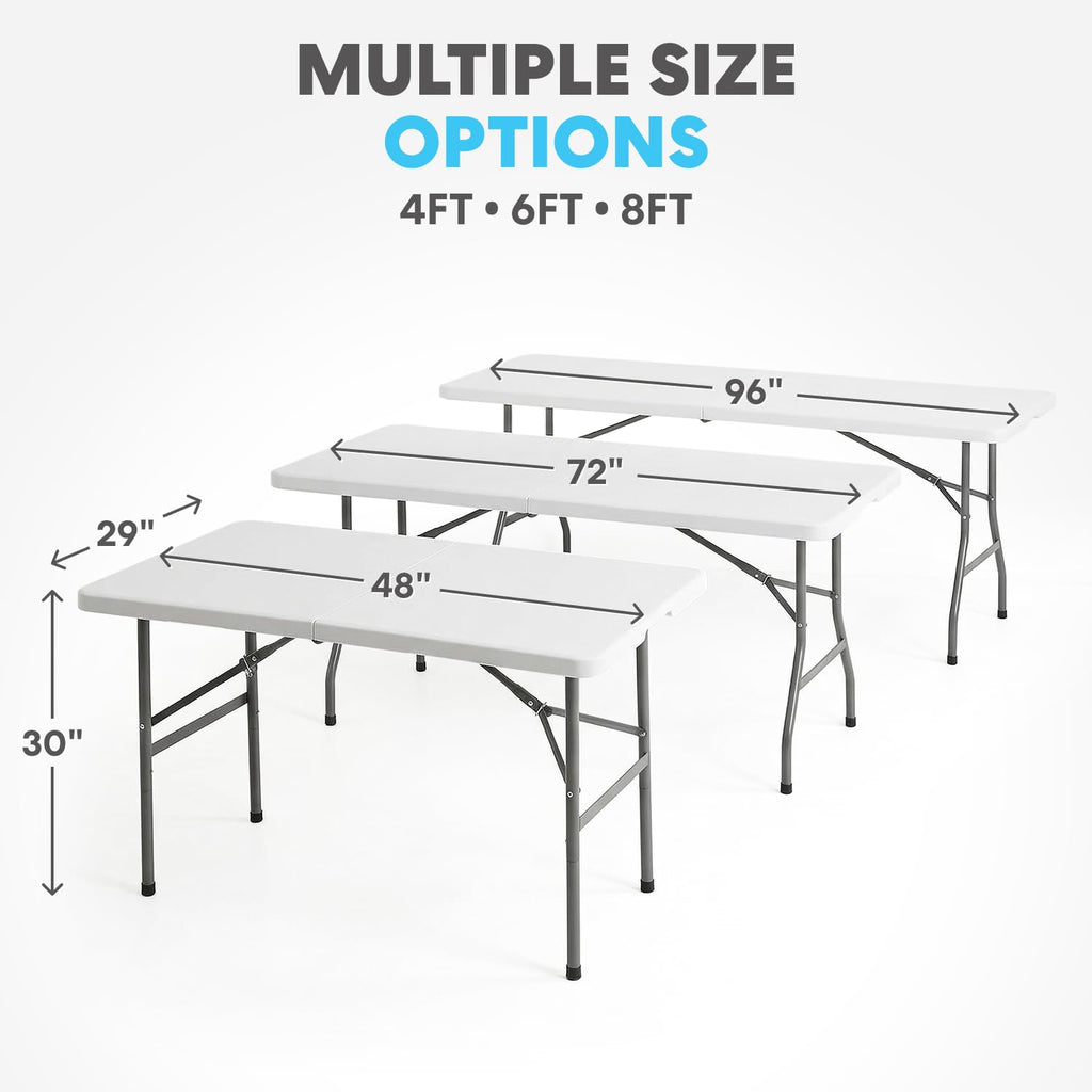 4ft Plastic Folding Table, Indoor Outdoor Heavy Duty Portable/Handle, Lock for Picnic, Party, Camping - White