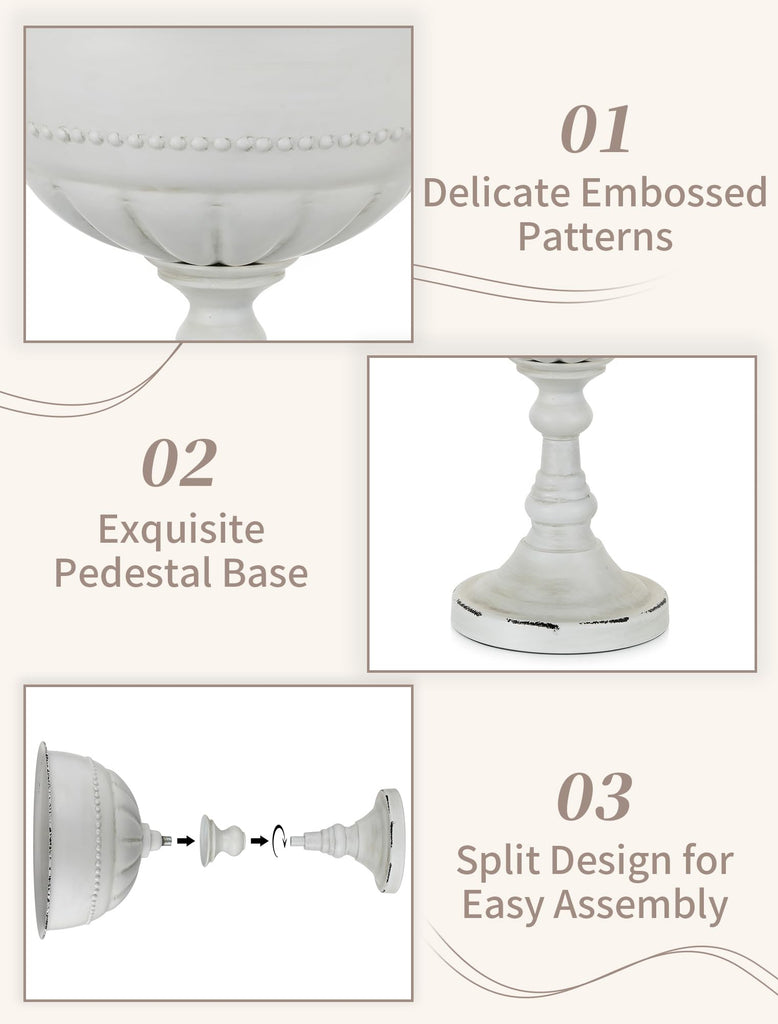Tall Metal Urn Planters, White Large Flower Pots for Outdoor Plants
