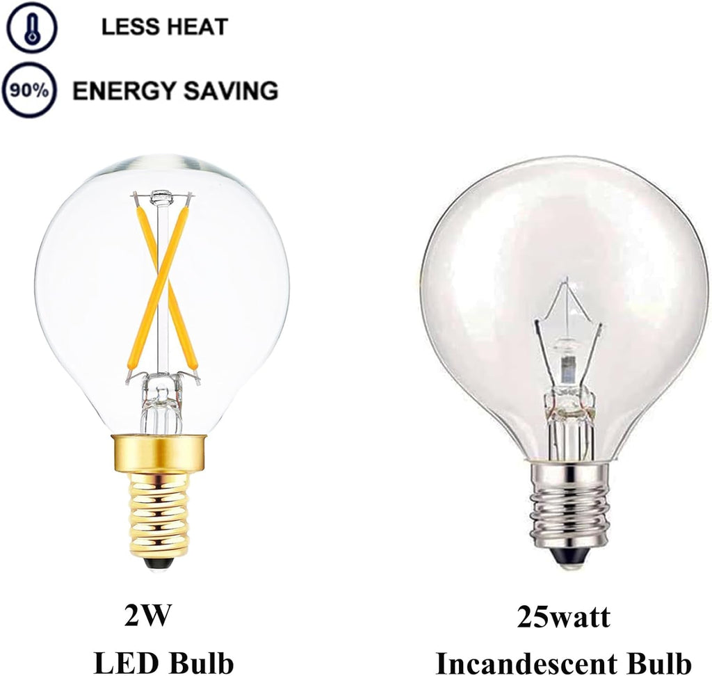 E12 Globe LED Bulb 25 Watt Equivalent Candelabra Base Round Bulb, G16.5 LED 2W Dimmable Warm White 2700K Clear Glass