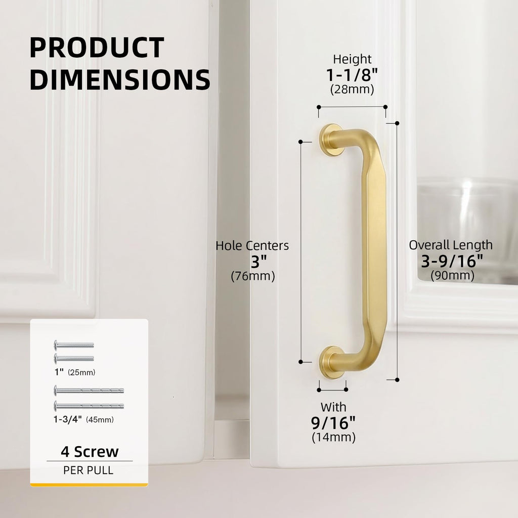 50 Pack 3 Inch Brushed Brass Cabinet Pulls Solid Cabinet Handle
