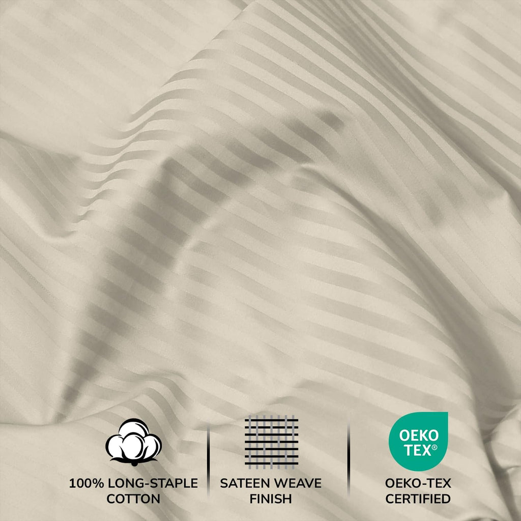 & Stitch 500 TC Queen Damask Bed Sheet Set, 100% Cotton Soft Breathable Bedsheets, 4 Piece 18" Deep Pockets