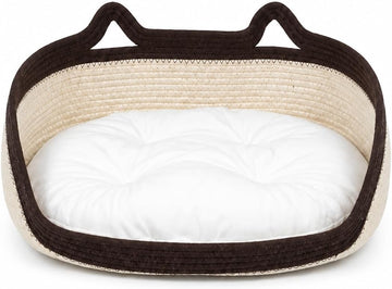 Cat Basket with Cushion for Indoor Cats, White & Coffee