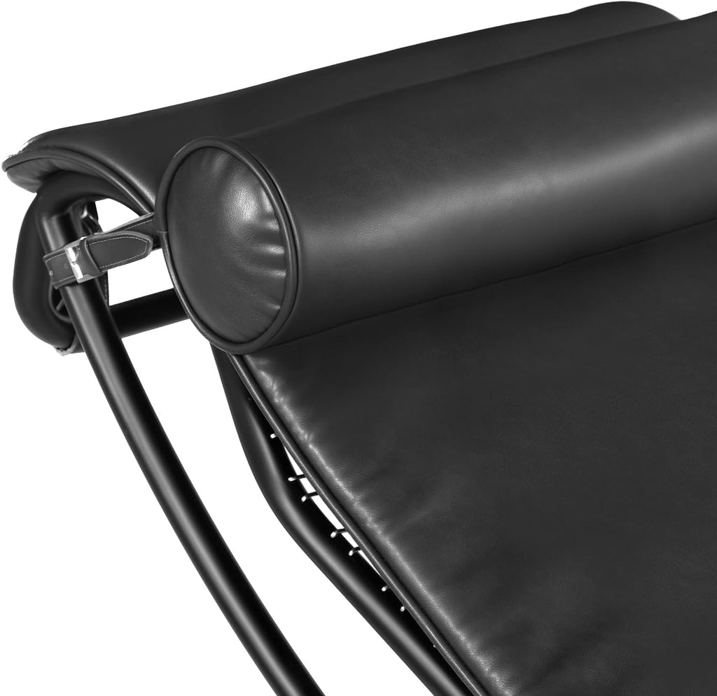 LC-4 Chaise Lounge Chair Floating Chair Black Faux Leather Mid Century Modern Design or Bedroom