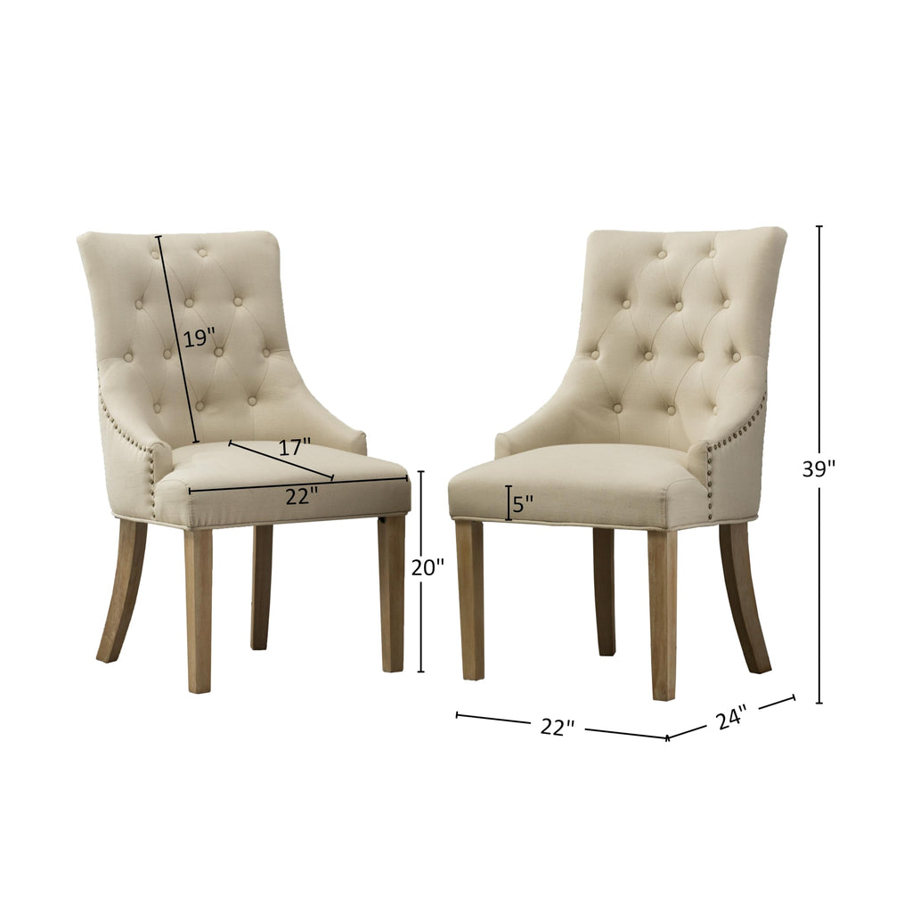 Button Tufted Solid Wood Wingback Hostess Chairs with Nail Heads, Set of 2, Tan, White, "Tan, 24D x 22W x 39H in